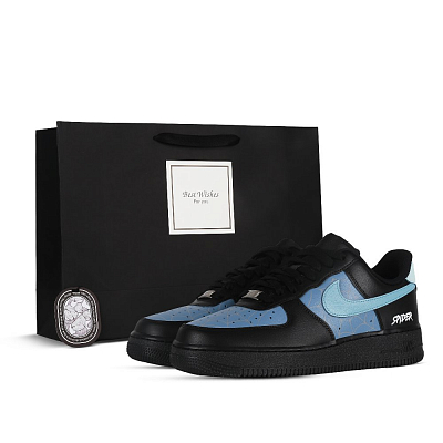 Nike Air Force 1 Little Spider Coverage Anti-Slip And Wear-Resistant Low-Top Skateboard Shoes Women's Black Blue