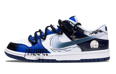 Nike Dunk Anti-Slip Wear-Resistant Low-Top Skateboard Shoes Men's Blue Black