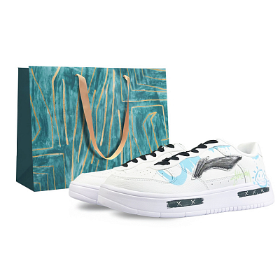 LiNing Pontoon Boats Anti-Slip And Wear-Resistant Breathable Low-Top Skateboard Shoes Women's White Blue