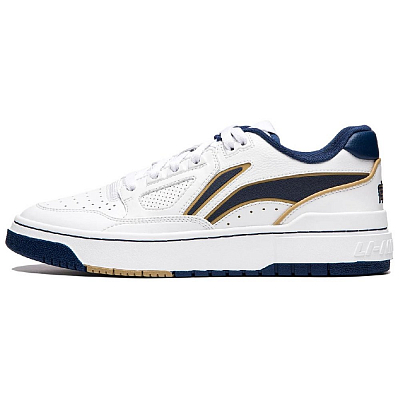 LiNing Anti Slip Wear Resistant Low Top Skateboard Shoes Unisex Standard White Navy Blue