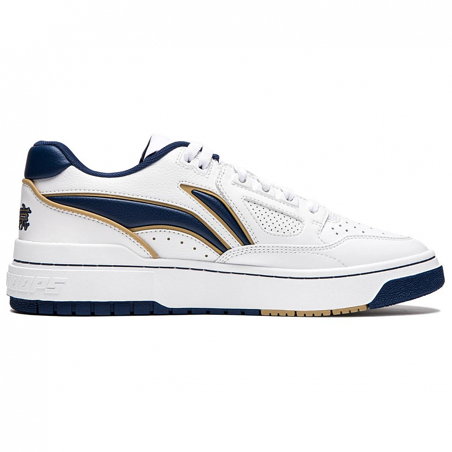 LiNing Anti Slip Wear Resistant Low Top Skateboard Shoes Unisex Standard White Navy Blue