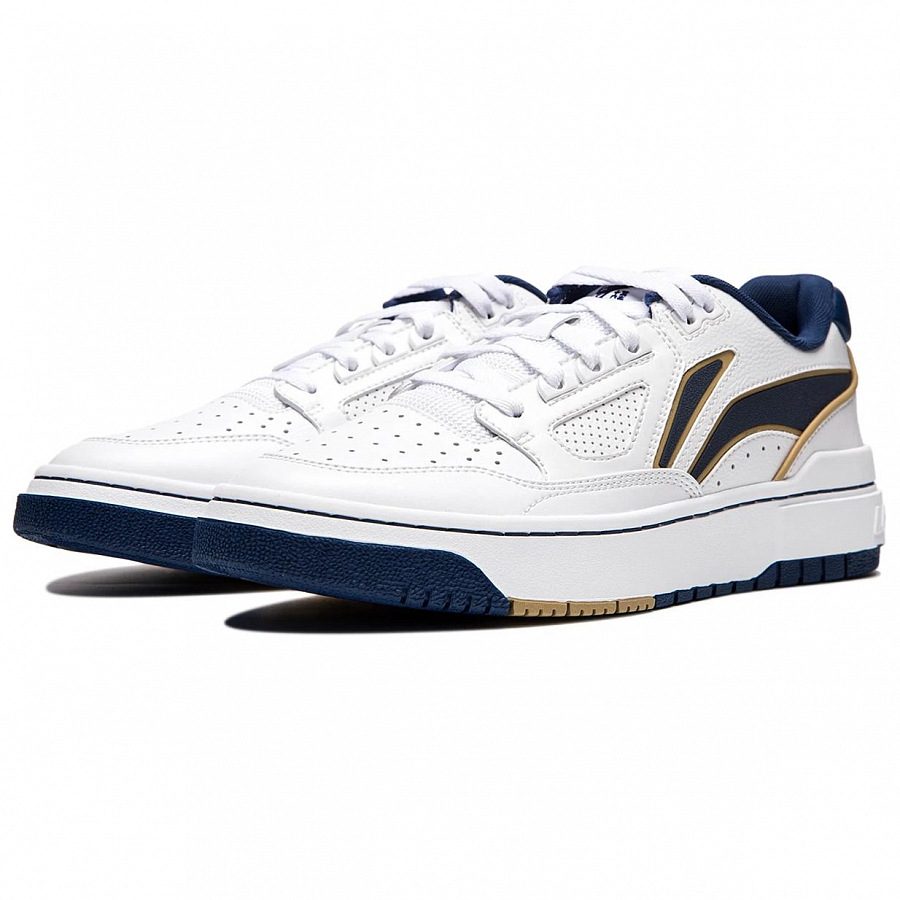 LiNing Anti Slip Wear Resistant Low Top Skateboard Shoes Unisex Standard White Navy Blue