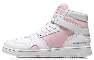 LiNing Abrasion Resistant Slip Resistant High Top Skateboard Shoes Women's Pink White