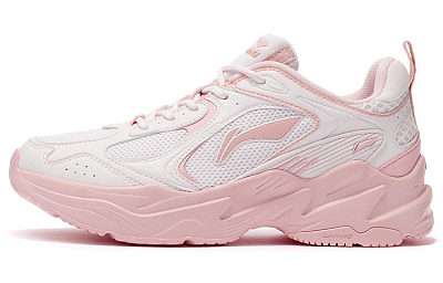 LiNing Cushioned Slip Resistant Abrasion Resistant Breathable Low Top Casual Running Shoes Women's White Pink