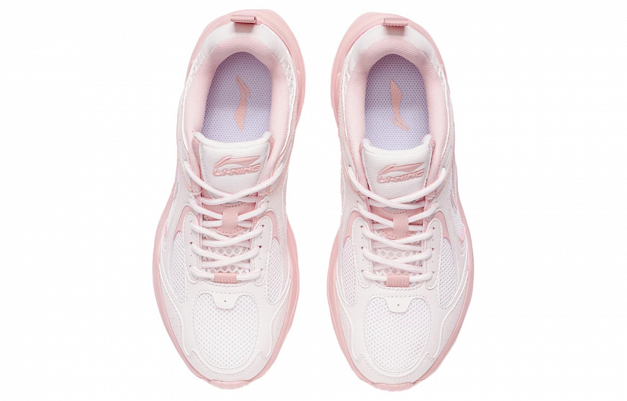 LiNing Cushioned Slip Resistant Abrasion Resistant Breathable Low Top Casual Running Shoes Women's White Pink