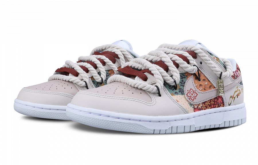 Nike Dunk Low Cushioning Abrasion Resistant Balance Low Top Skateboard Shoes Unisex Beige Red