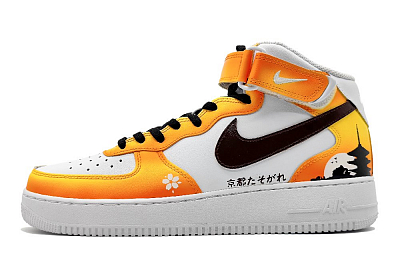Nike Air Force 1 Air Force 1 Mid-Top Skateboard Shoes GS Yellow Orange Black