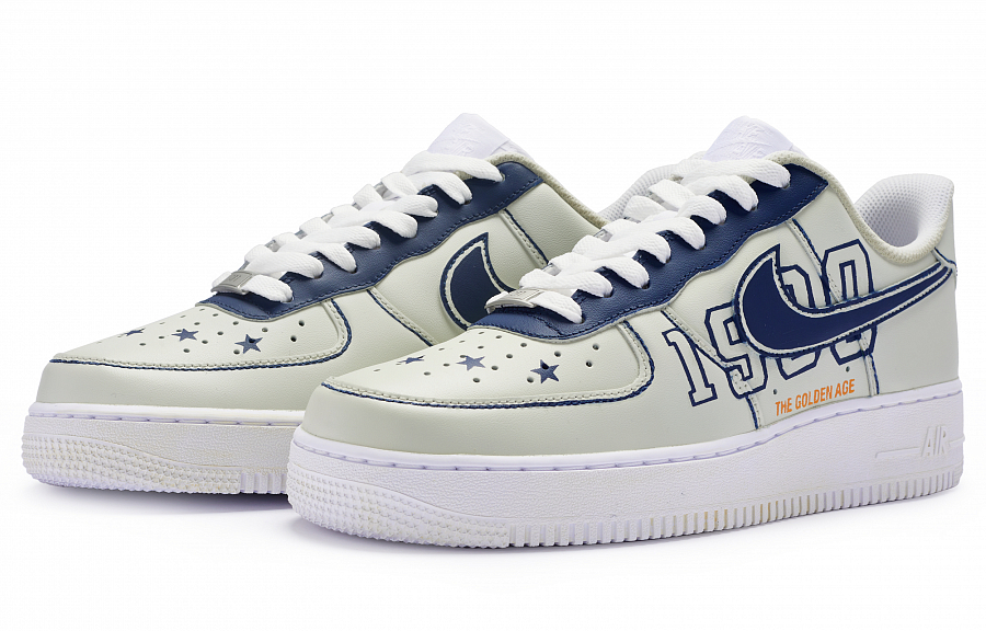 Nike Air Force 1 Slip-Resistant Low-Top Skateboard Shoes Men's Beige White Blue купить в интернет-магазине Yoocart с быстрой доставкой по России.