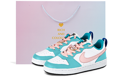 Nike Court Borough Low-Top Skateboard Shoes GS Blue Pink