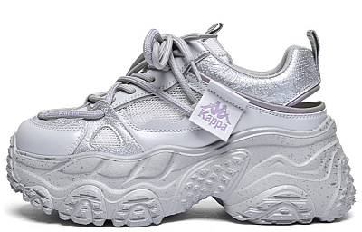 Kappa Anti-Slip Wear-Resistant Breathable Height Increasing Low-Top Chunky Sneakers Women's Gray Silver