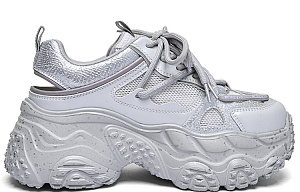 Kappa Anti-Slip Wear-Resistant Breathable Height Increasing Low-Top Chunky Sneakers Women's Gray Silver 1 2809861