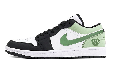 Jordan Air Jordan 1 Puppy Fragment Cushioned Slip-Resistant Low-Top Vintage Basketball Shoes Men's Black Green
