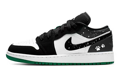 Jordan Air Jordan 1 Low Snow Seamless Anti Slip Wear Resistant Low Top Vintage Basketball Shoes GS Black Green