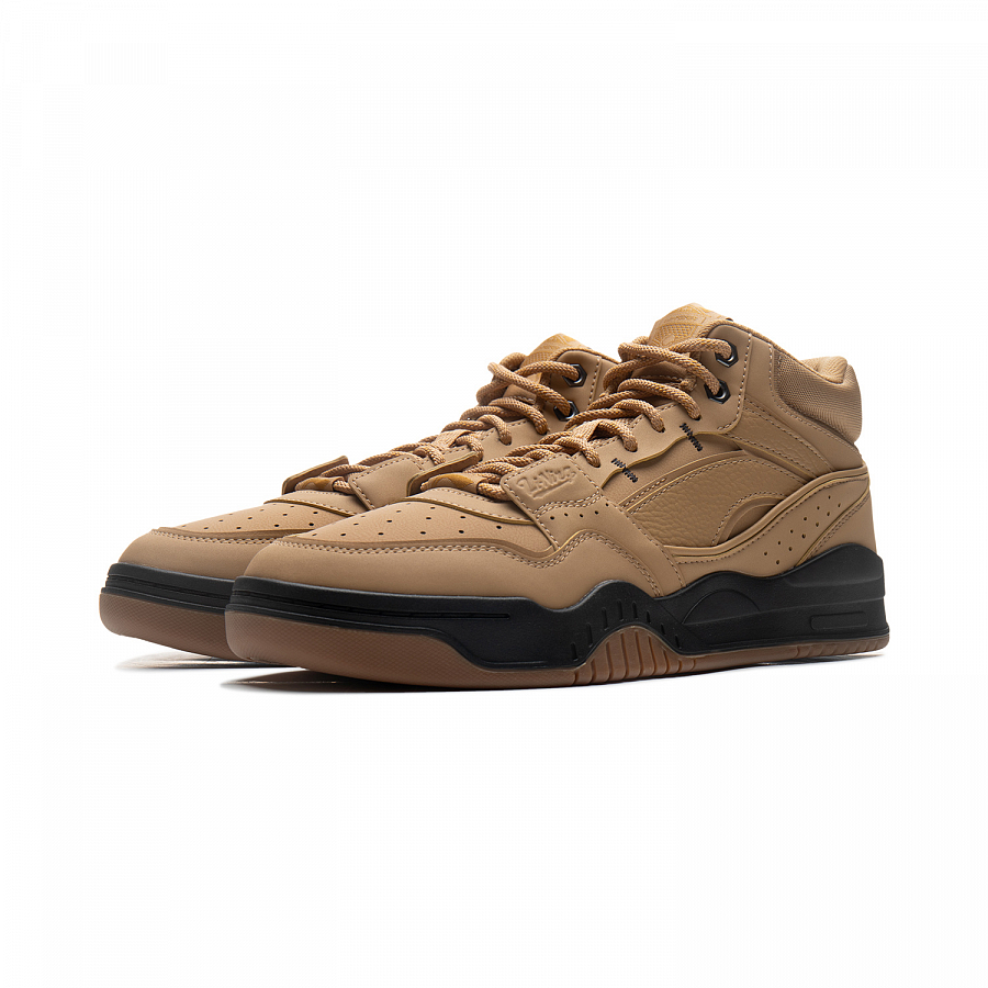 LiNing Yuebai Anti-Slip Wear-Resistant Breathable Height Increasing Mid-Top Skateboard Shoes Men's Tawny
