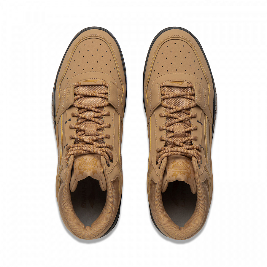 LiNing Yuebai Anti-Slip Wear-Resistant Breathable Height Increasing Mid-Top Skateboard Shoes Men's Tawny