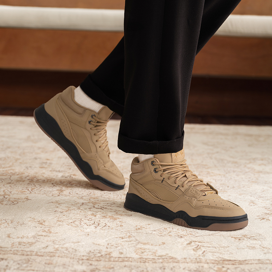 LiNing Yuebai Anti-Slip Wear-Resistant Breathable Height Increasing Mid-Top Skateboard Shoes Men's Tawny