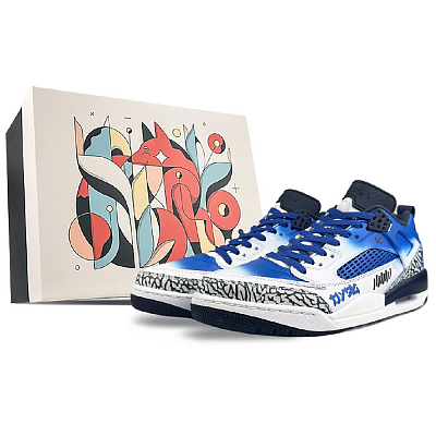 Jordan Spizike Cushioning Anti-Slip And Wear-Resistant Low-Top Vintage Basketball Shoes Men's Blue White