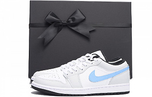 Jordan Air Jordan 1 Slip-Resistant Low-Top Vintage Basketball Shoes Men's Black Gray Blue Hook