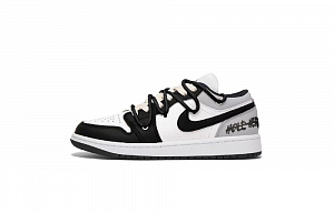 Jordan Air Jordan 1 Puppy Fragment Low-Top Vintage Basketball Shoes Men's Black White Gray