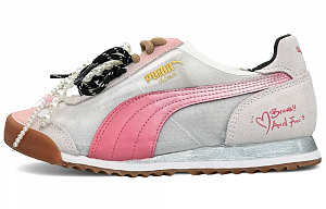PUMA Roma Anti-Slip And Wear-Resistant Breathable Low-Top Casual Shoes Unisex Gray Pink Silver
