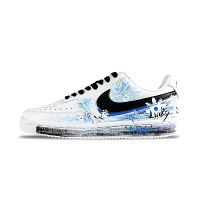 Nike Court Vision 1 Aqua Daisy Lucky Color Anti Slip Wear Resistant Low Top Skateboard Shoes Men's White Blue
