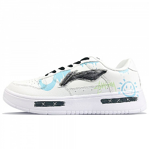 LiNing Pontoon Boats Anti-Slip And Wear-Resistant Breathable Low-Top Skateboard Shoes Women's White Blue