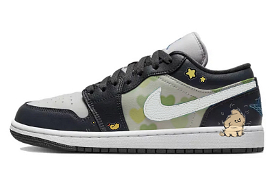 Jordan Air Jordan 1 Durable Breathable Low-Top Vintage Basketball Shoes Unisex Black Gray Blue