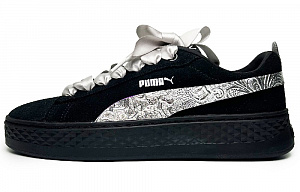 PUMA Smash Platform Floral Wealth Wear-resistant And Lightweight Low-Top Skateboard Shoes Women's Black Silver