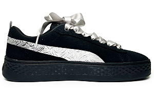 PUMA Smash Platform Floral Wealth Wear-resistant And Lightweight Low-Top Skateboard Shoes Women's Black Silver 1 2885833