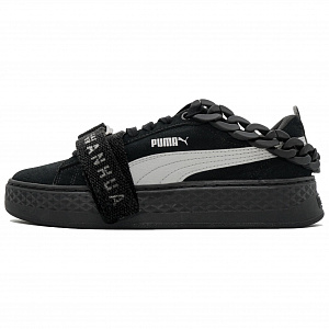 PUMA Smash Platform Suede Floral Pattern Stretch Shopping Bag Low-Top Skateboard Shoes Women's Black 1 2885917