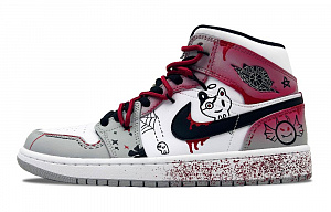 Jordan Air Jordan 1 Mid Cushioning Anti-Slip And Wear-Resistant Mid-Top Vintage Basketball Shoes Men's Gray Black Red
