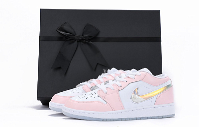Jordan Air Jordan 1 Chestnut Slip-Resistant Coverage Low-Top Vintage Basketball Shoes GS White Pink