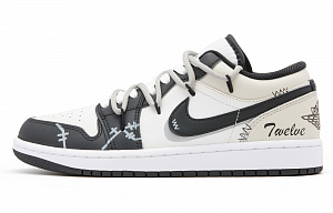 Jordan Air Jordan 1 Low Cushioned Slip-Resistant Low-Top Vintage Basketball Shoes Men's Black Gray 1 2890968