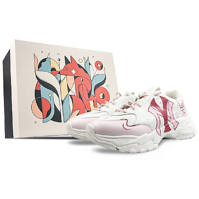 MLB Big Ball Chunky Cushioning Anti-Slip And Wear-Resistant Low-Top Chunky Sneakers Unisex Pink White