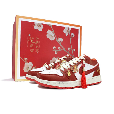 Jordan Air Jordan 1 Abrasion Resistant Low Top Vintage Basketball Shoes Unisex Red White