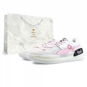 PUMA Clyde Hardwood Slip-Resistant Lightweight Water-Resistant Low-Top Basketball Shoes Men's Pink White