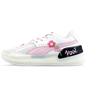 PUMA Clyde Hardwood Slip-Resistant Lightweight Water-Resistant Low-Top Basketball Shoes Men's Pink White 1 2893368