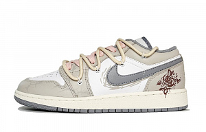 Jordan Air Jordan 1 Slip Resistant, Abrasion Resistant, Waterproof Low Top Vintage Basketball Shoes GS White Brown Pink