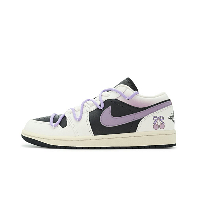 Jordan Air Jordan 1 Low Wear-Resistant Breathable Cushioning Low-Top Vintage Basketball Shoes Women's Black Purple
