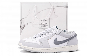 Jordan Air Jordan 1 Chestnut Anti-Slip Wear-Resistant Low-Top Vintage Basketball Shoes Men's Gray White