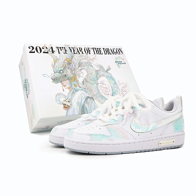 Nike Court Borough Low Low-Top Skateboard Shoes GS Cyan White