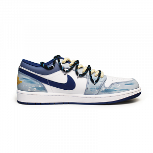 Jordan Air Jordan 1 Skateboarding Youth Anti-Slip Wear-Resistant Low-Top Vintage Basketball Shoes Men's White Blue 1 2899325