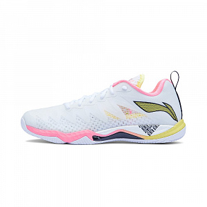 LiNing Anti Slip Wear Resistant Breathable Lightweight Rebound Low Top Badminton Shoes Unisex White Pink