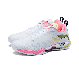 LiNing Anti Slip Wear Resistant Breathable Lightweight Rebound Low Top Badminton Shoes Unisex White Pink 1 2900941