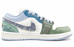 Jordan Air Jordan 1 Low-Top Vintage Basketball Shoes Women's Blue Green 1 2901143