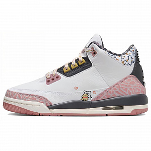 Jordan Air Jordan 3 Cushioned Slip-Resistant Abrasion-Resistant Mid-Top Vintage Basketball Shoes Women's Pink 1 2901709