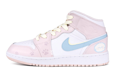Jordan AJ1 Cushioning Wear-Resistant Mid-Top Vintage Basketball Shoes Women's Pink Blue