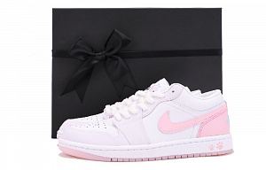 Jordan Air Jordan 1 Slip-Resistant Coverage Low-Top Vintage Basketball Shoes Unisex Pink White