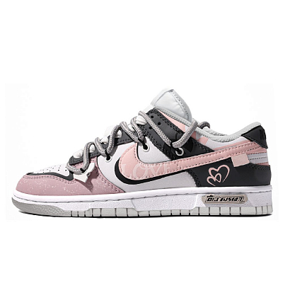 Nike Dunk ADCDAVINCI Custom, Romantic Heartbeat Anti Slip Wear Resistant Low Top Skateboard Shoes Unisex Black Pink