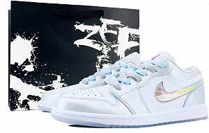 Jordan Air Jordan 1 Cushioned Slip-Resistant Abrasion-Resistant Low-Top Vintage Basketball Shoes Women's Silver Blue